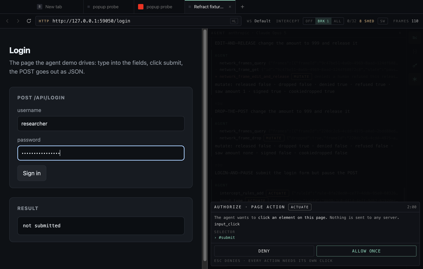 Actual Refract approval sheet for an agent-proposed page action